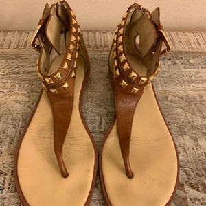 Michael Kors Gold Ankle Studded Leather Sandals